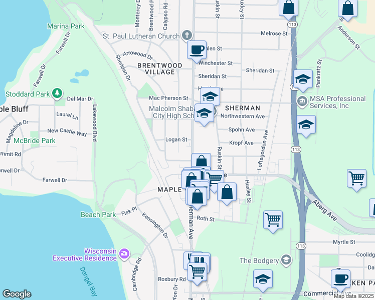 map of restaurants, bars, coffee shops, grocery stores, and more near 1422 N Sherman Ave in Madison