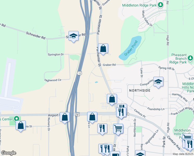 map of restaurants, bars, coffee shops, grocery stores, and more near 3750 Parmenter Street in Middleton