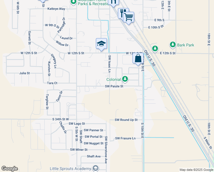 map of restaurants, bars, coffee shops, grocery stores, and more near 464 Southwest Paiute Street in Mountain Home
