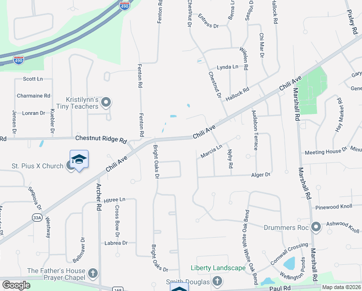 map of restaurants, bars, coffee shops, grocery stores, and more near 2907 Chili Avenue in Rochester