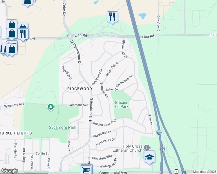 map of restaurants, bars, coffee shops, grocery stores, and more near 5110 Esker Drive in Madison