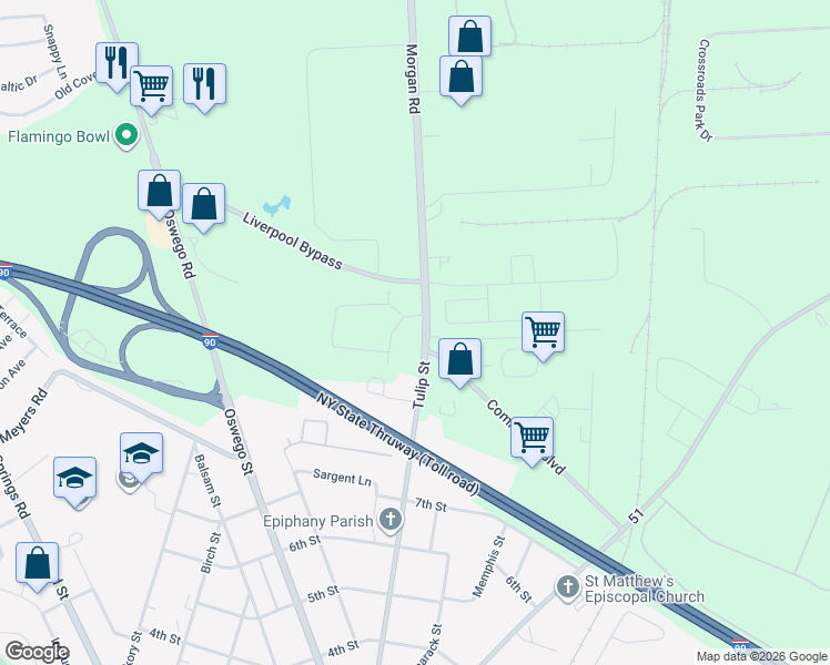 map of restaurants, bars, coffee shops, grocery stores, and more near 1 Donald Place in Liverpool