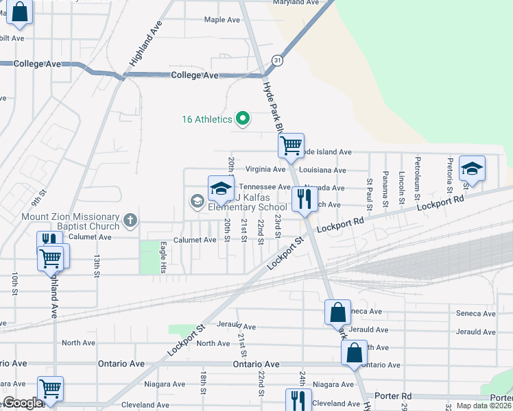 map of restaurants, bars, coffee shops, grocery stores, and more near 2944 22nd Street in Niagara Falls