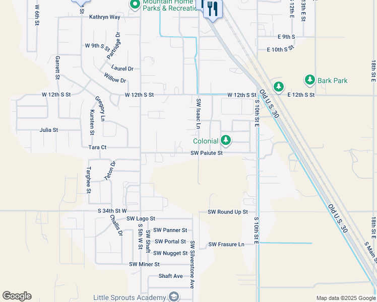 map of restaurants, bars, coffee shops, grocery stores, and more near 464 Southwest Paiute Street in Mountain Home