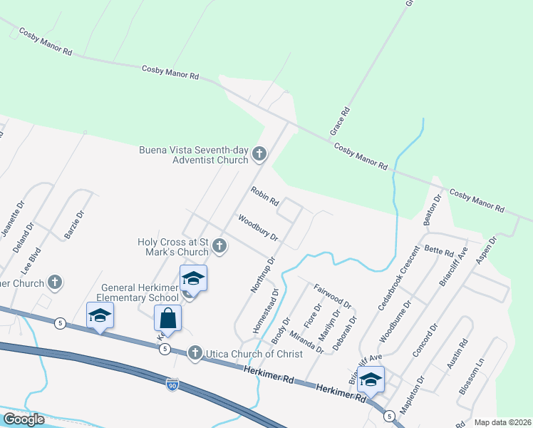 map of restaurants, bars, coffee shops, grocery stores, and more near 517 Dexter Dr in Utica