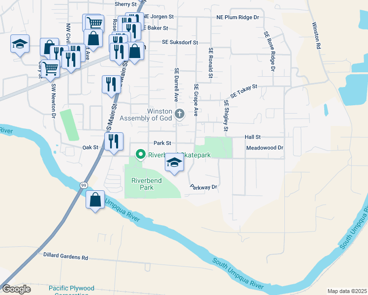 map of restaurants, bars, coffee shops, grocery stores, and more near 377 Park Street in Winston
