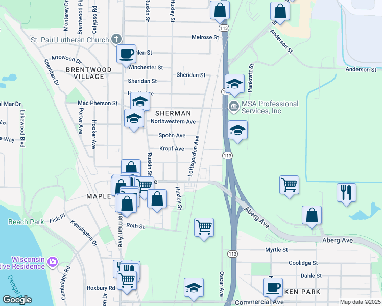 map of restaurants, bars, coffee shops, grocery stores, and more near 1418 Loftsgordon Avenue in Madison