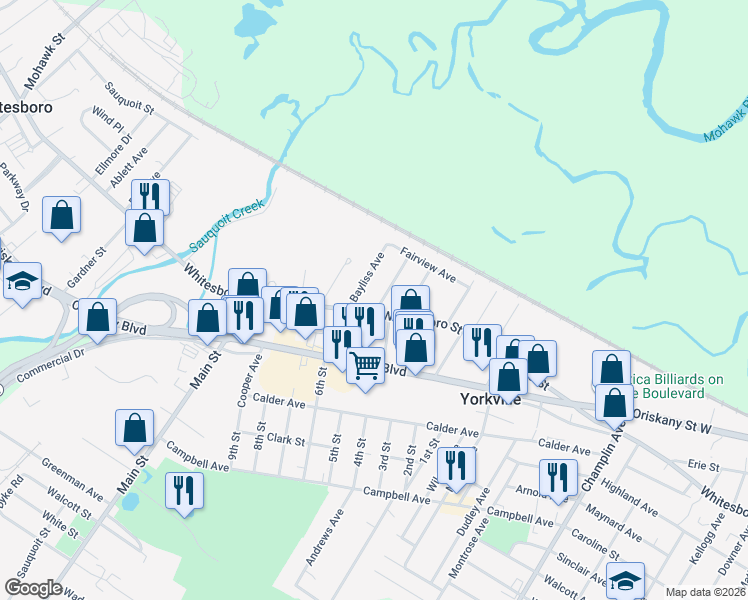 map of restaurants, bars, coffee shops, grocery stores, and more near 1 Russell Ave in Yorkville