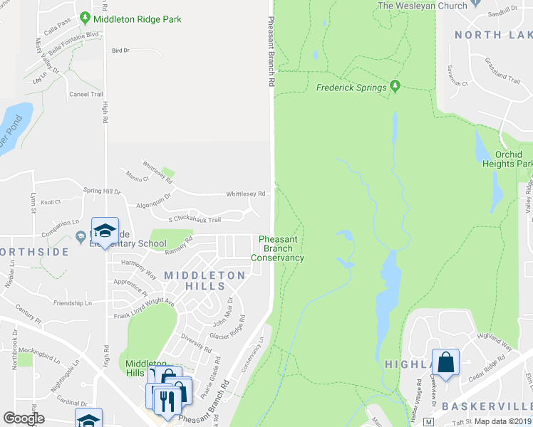 map of restaurants, bars, coffee shops, grocery stores, and more near 3705 Mandimus Court in Middleton