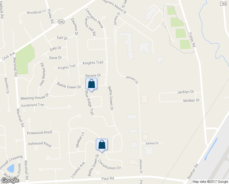 map of restaurants, bars, coffee shops, grocery stores, and more near 48 Battle Green Drive in Rochester
