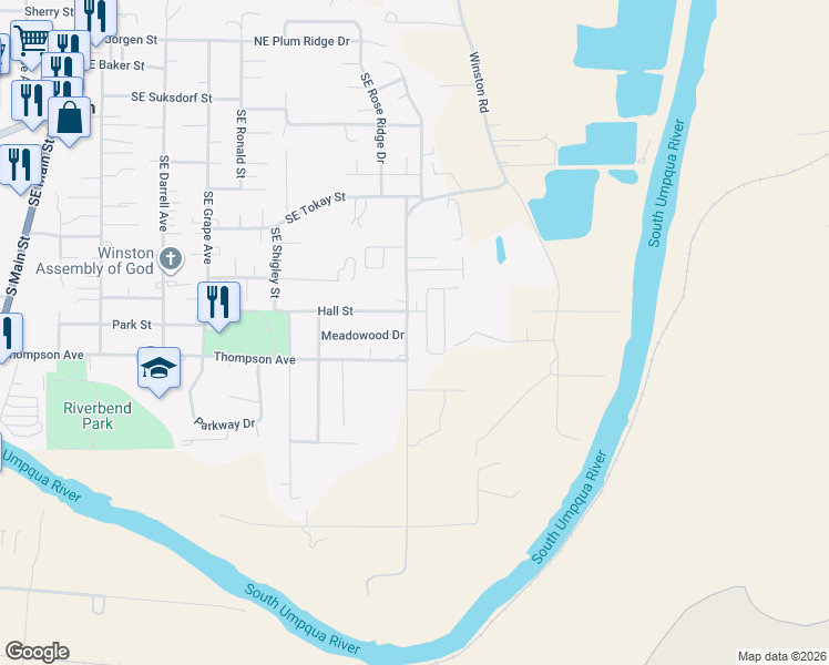map of restaurants, bars, coffee shops, grocery stores, and more near 1640 Winston Section Road in Winston