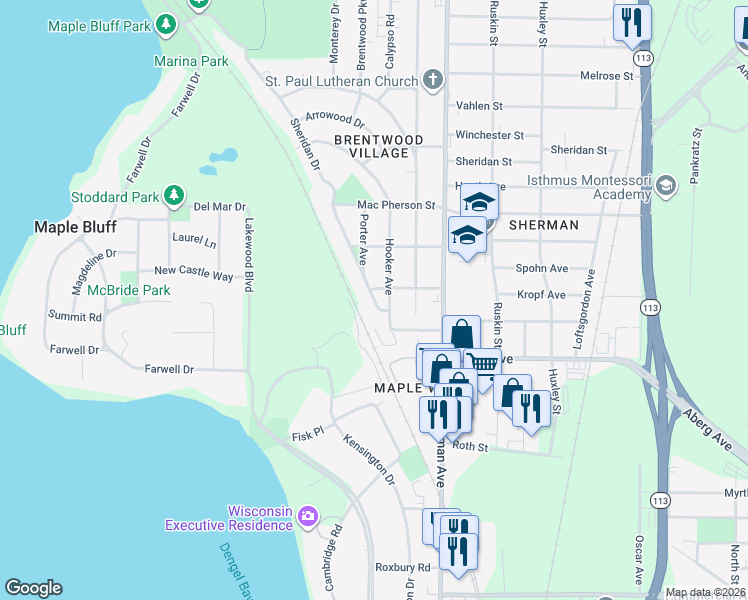 map of restaurants, bars, coffee shops, grocery stores, and more near 1426 Sheridan Dr in Madison