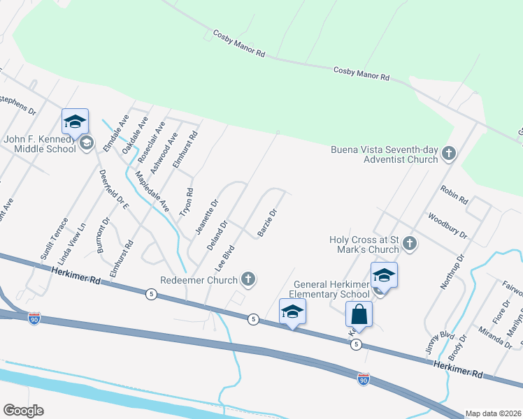 map of restaurants, bars, coffee shops, grocery stores, and more near 446 Lee Blvd in Utica