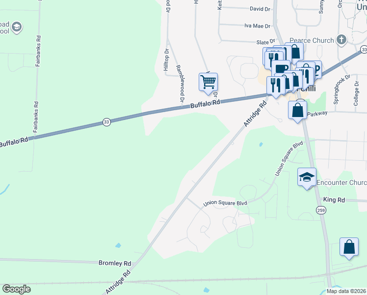 map of restaurants, bars, coffee shops, grocery stores, and more near 105 Attridge Road in Churchville