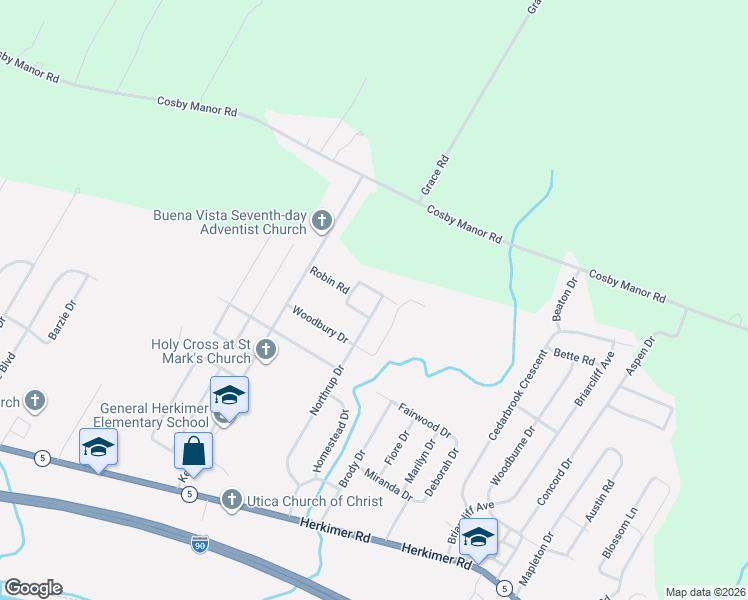map of restaurants, bars, coffee shops, grocery stores, and more near 521 Northrup Dr in Utica