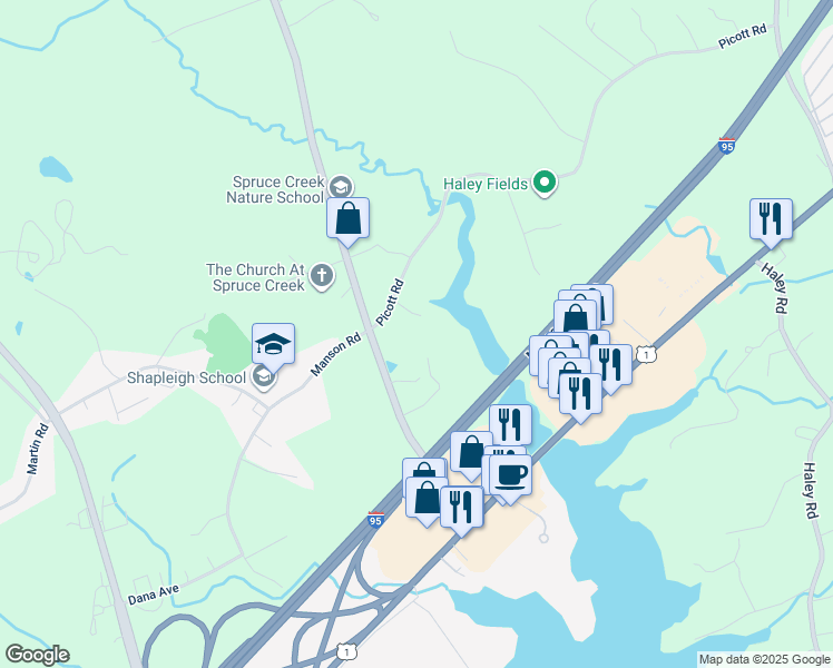 map of restaurants, bars, coffee shops, grocery stores, and more near 20 Wilson Road in Kittery