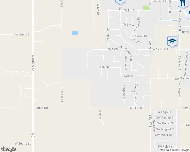 map of restaurants, bars, coffee shops, grocery stores, and more near 1439 Edward Street in Mountain Home