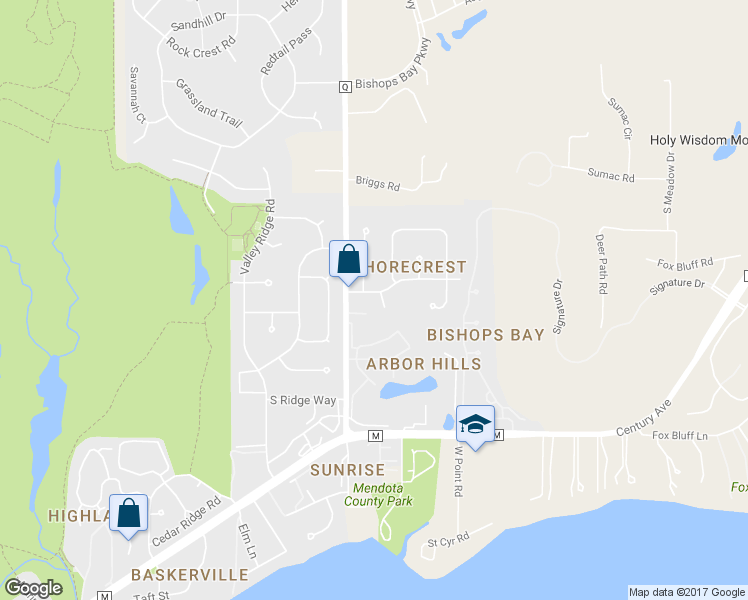 map of restaurants, bars, coffee shops, grocery stores, and more near 5209 Shorecrest Drive in Middleton