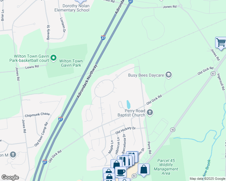 map of restaurants, bars, coffee shops, grocery stores, and more near Kempton Place in Saratoga County