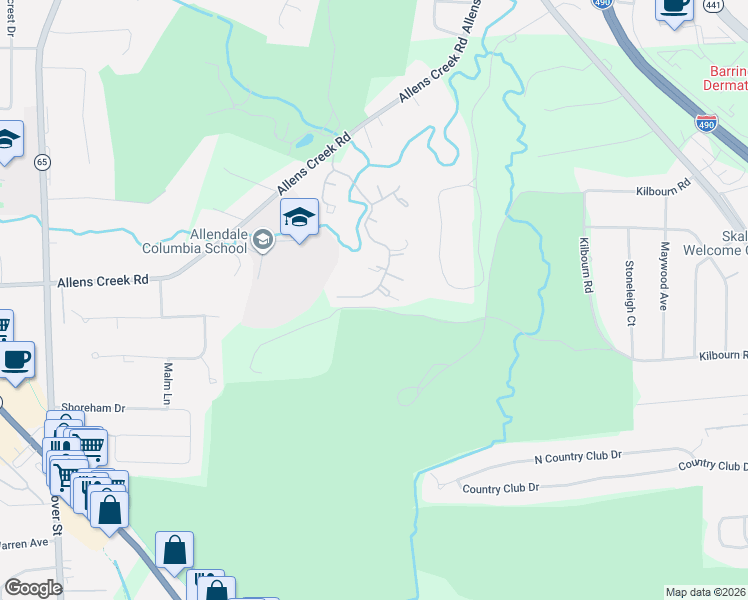 map of restaurants, bars, coffee shops, grocery stores, and more near 62 Woodbury Place in Rochester