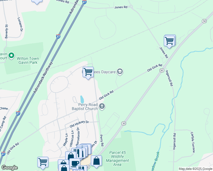map of restaurants, bars, coffee shops, grocery stores, and more near 176 Perry Road in Saratoga Springs