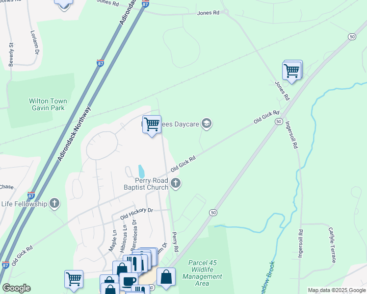 map of restaurants, bars, coffee shops, grocery stores, and more near 176 Perry Road in Saratoga Springs