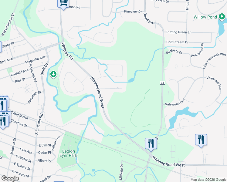 map of restaurants, bars, coffee shops, grocery stores, and more near 8 Francis Drive in Penfield