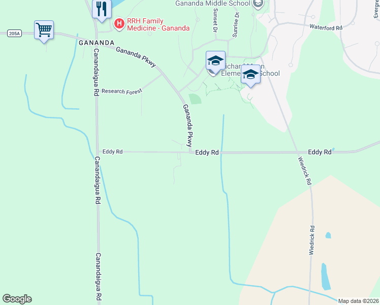 map of restaurants, bars, coffee shops, grocery stores, and more near 1342 Eddy Road in Macedon