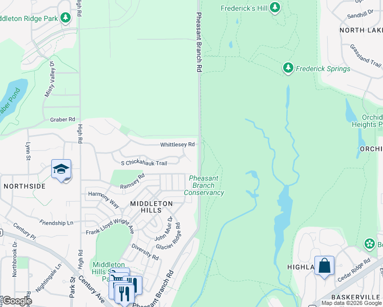 map of restaurants, bars, coffee shops, grocery stores, and more near 3705 Mandimus Court in Middleton