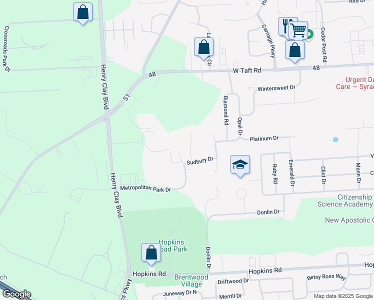 map of restaurants, bars, coffee shops, grocery stores, and more near 103 Braintree Drive in Liverpool