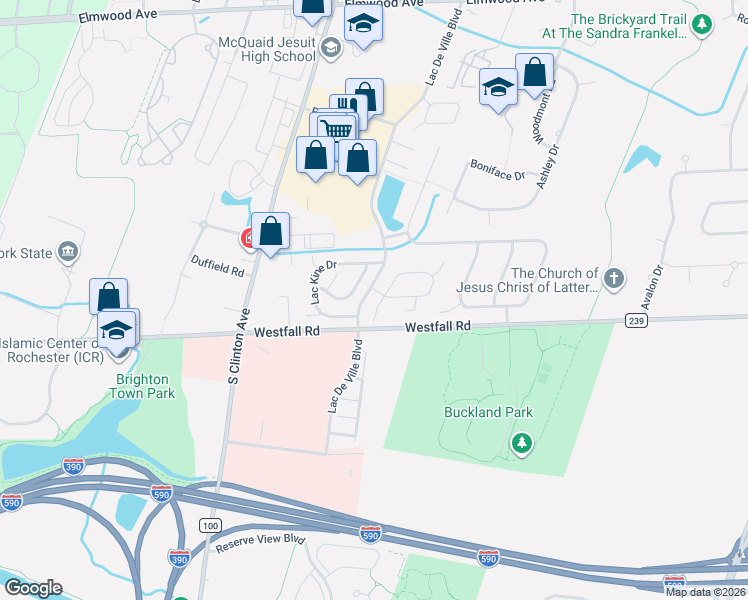 map of restaurants, bars, coffee shops, grocery stores, and more near 3 Neville Lane in Rochester