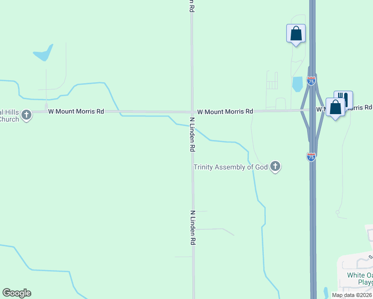 map of restaurants, bars, coffee shops, grocery stores, and more near 7427 North Linden Road in Mount Morris