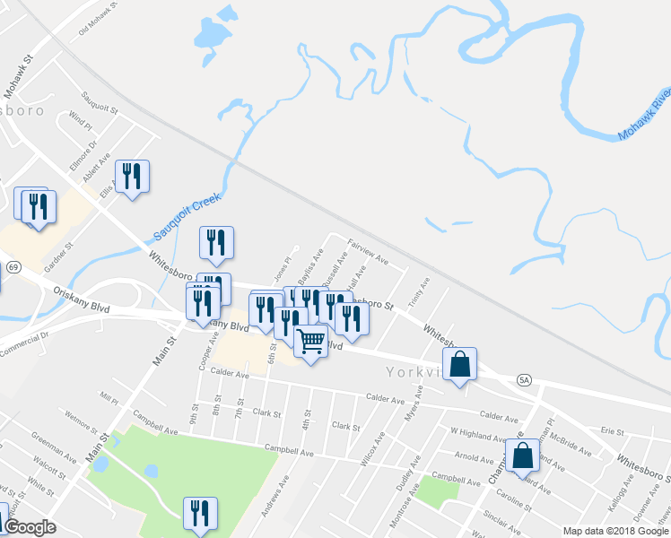 map of restaurants, bars, coffee shops, grocery stores, and more near 15 Russell Avenue in Yorkville