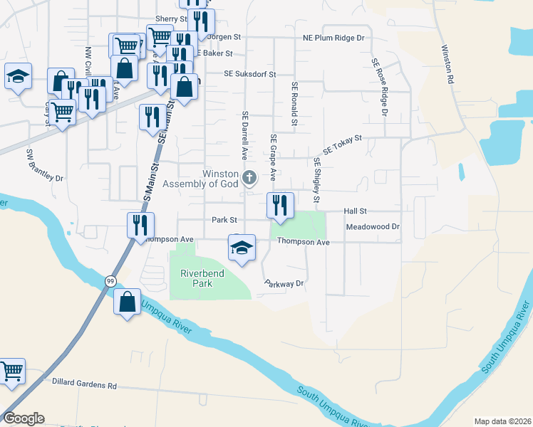 map of restaurants, bars, coffee shops, grocery stores, and more near 377 Park Street in Winston