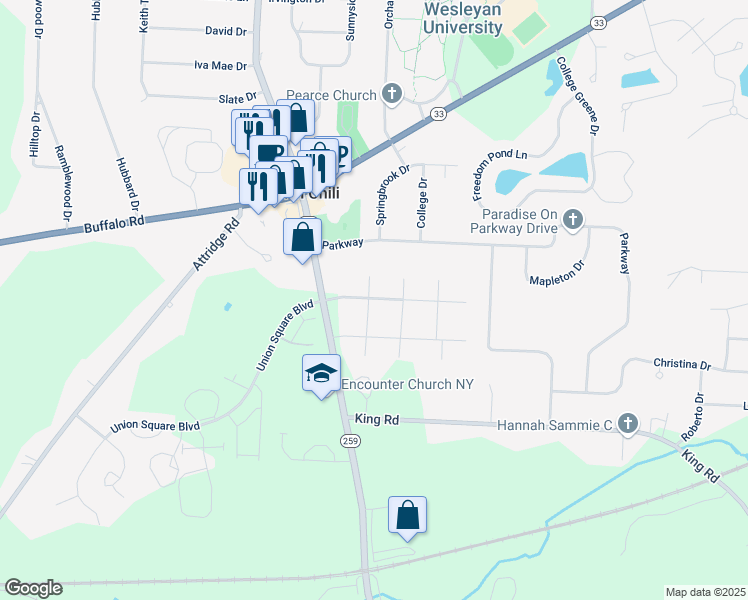 map of restaurants, bars, coffee shops, grocery stores, and more near in Monroe County