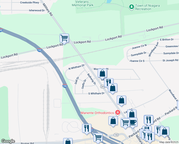map of restaurants, bars, coffee shops, grocery stores, and more near 3150 Sadlo Drive in Niagara Falls