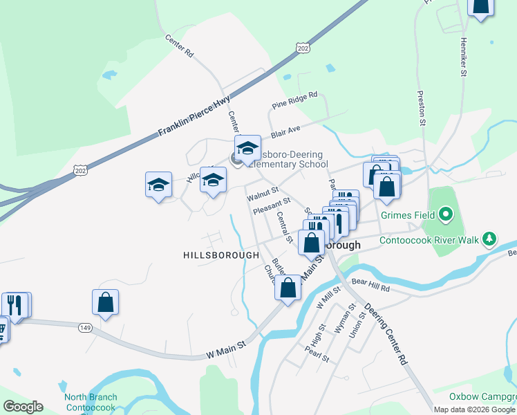 map of restaurants, bars, coffee shops, grocery stores, and more near 63 Church Street in Hillsboro