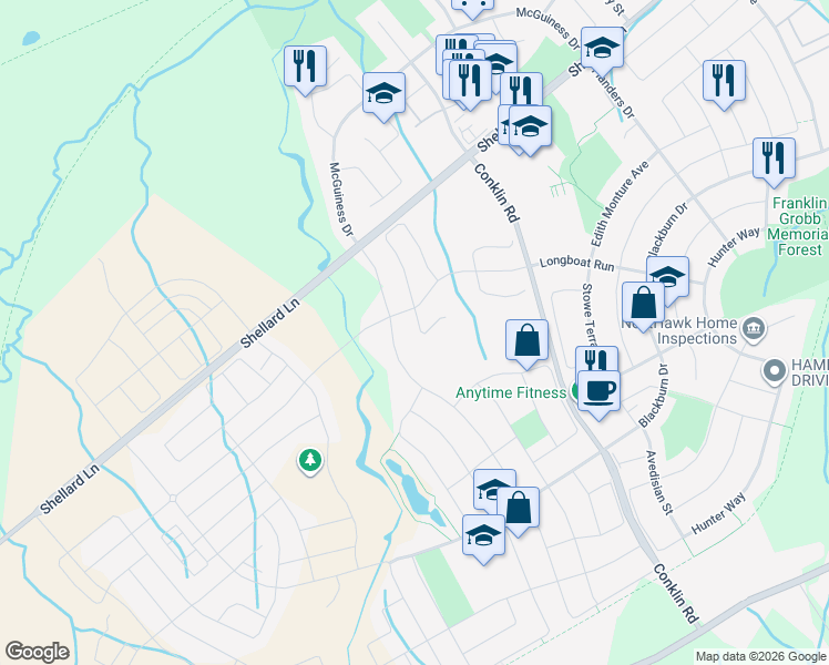 map of restaurants, bars, coffee shops, grocery stores, and more near 53 Powell Road in Brantford