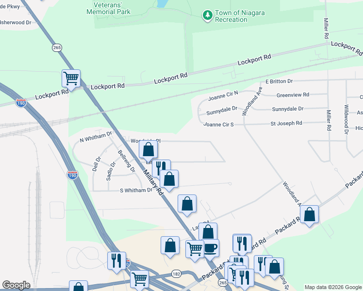 map of restaurants, bars, coffee shops, grocery stores, and more near 6600 Elsa Place in Niagara Falls