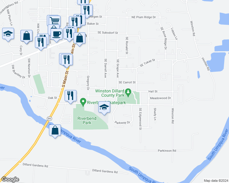 map of restaurants, bars, coffee shops, grocery stores, and more near 410 Park Street in Winston
