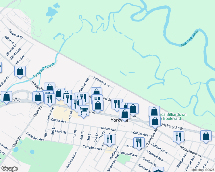 map of restaurants, bars, coffee shops, grocery stores, and more near 3 Fairview Avenue in Yorkville