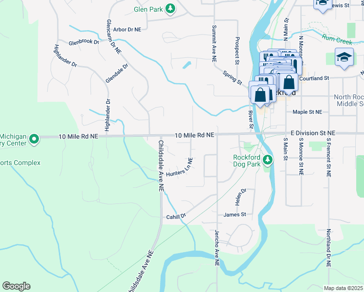 map of restaurants, bars, coffee shops, grocery stores, and more near 130 Childsdale Avenue Northeast in Rockford