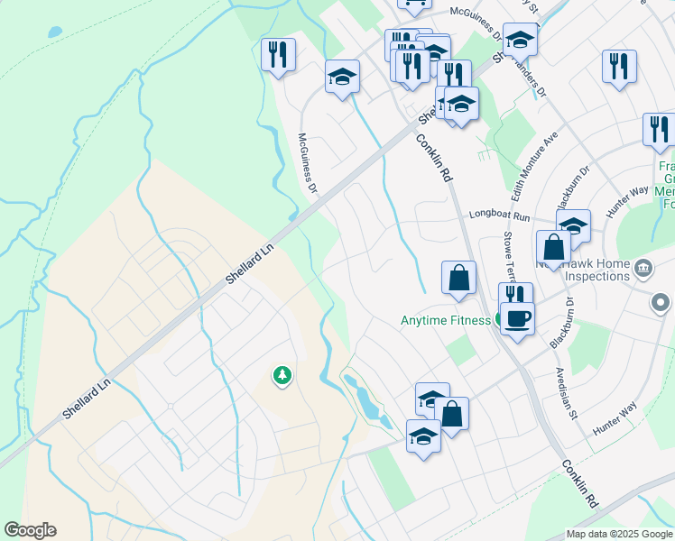 map of restaurants, bars, coffee shops, grocery stores, and more near 130 Powell Road in Brantford