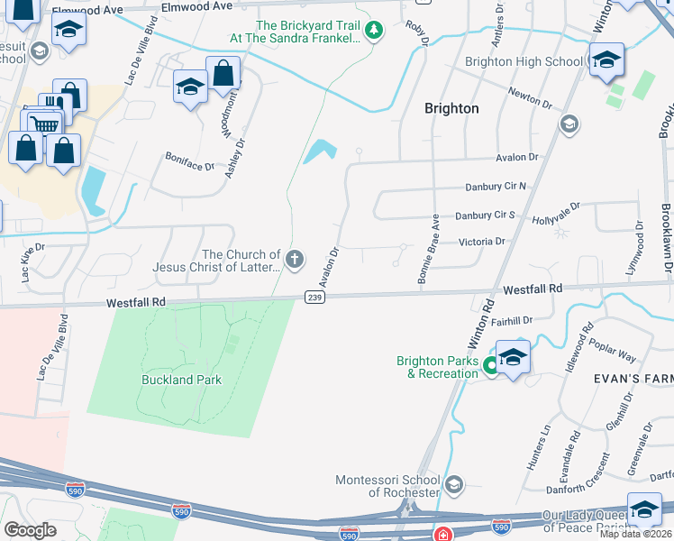 map of restaurants, bars, coffee shops, grocery stores, and more near 1480 Westfall Road in Rochester