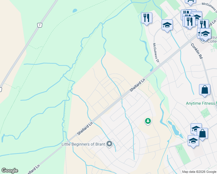map of restaurants, bars, coffee shops, grocery stores, and more near 553 Shellard Lane in Brantford
