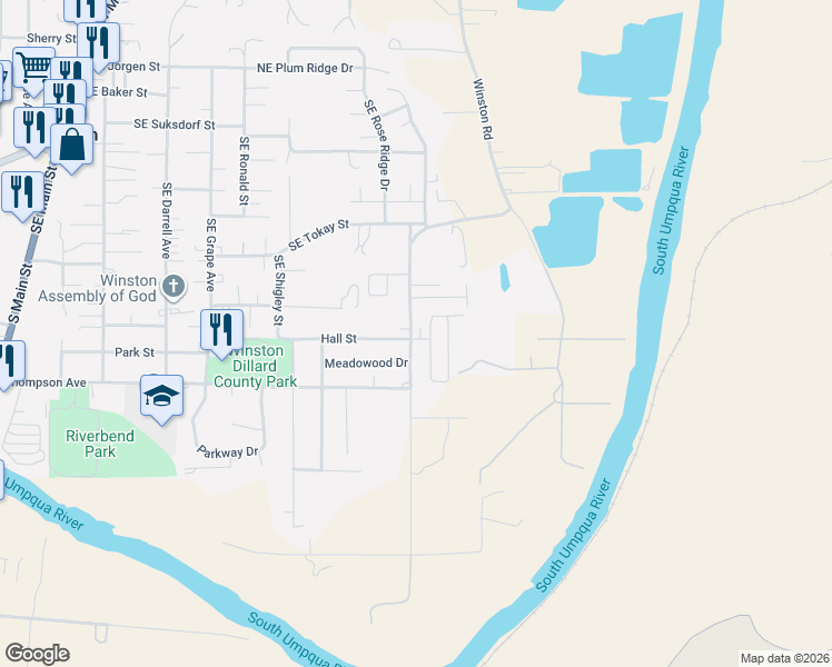 map of restaurants, bars, coffee shops, grocery stores, and more near 1580 Winston Section Road in Winston