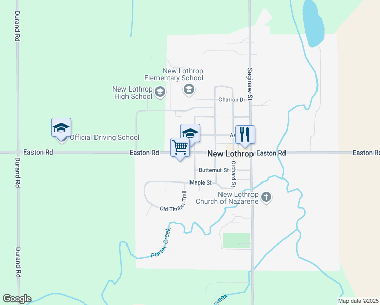 map of restaurants, bars, coffee shops, grocery stores, and more near 9387 Genesee Street in New Lothrop