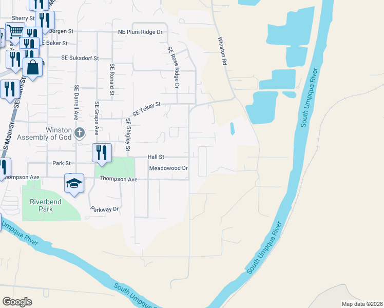 map of restaurants, bars, coffee shops, grocery stores, and more near 1580 Winston Section Road in Winston