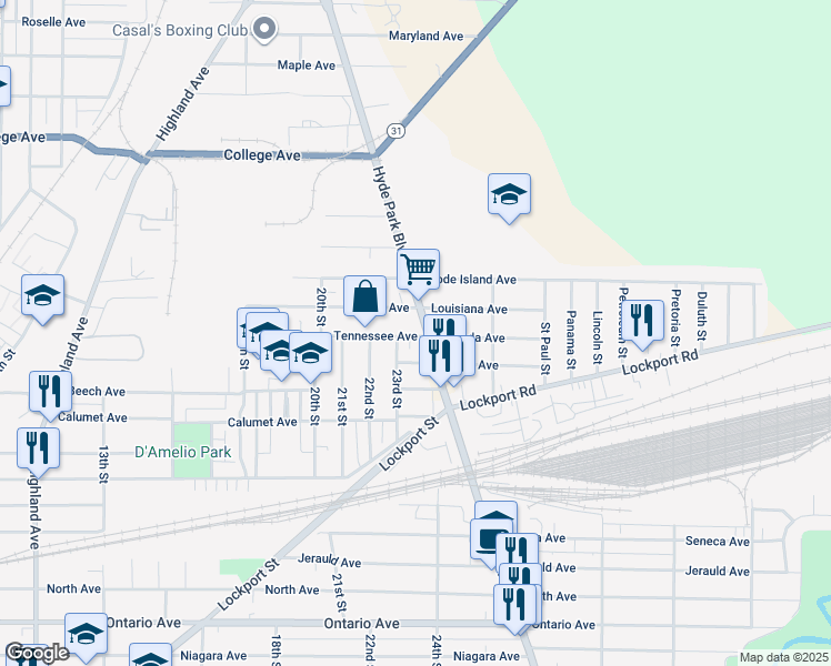 map of restaurants, bars, coffee shops, grocery stores, and more near 2083 Virginia Avenue in Niagara Falls