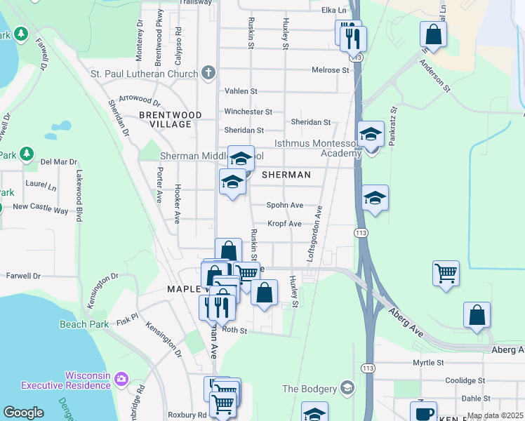 map of restaurants, bars, coffee shops, grocery stores, and more near 1814 Spohn Avenue in Madison